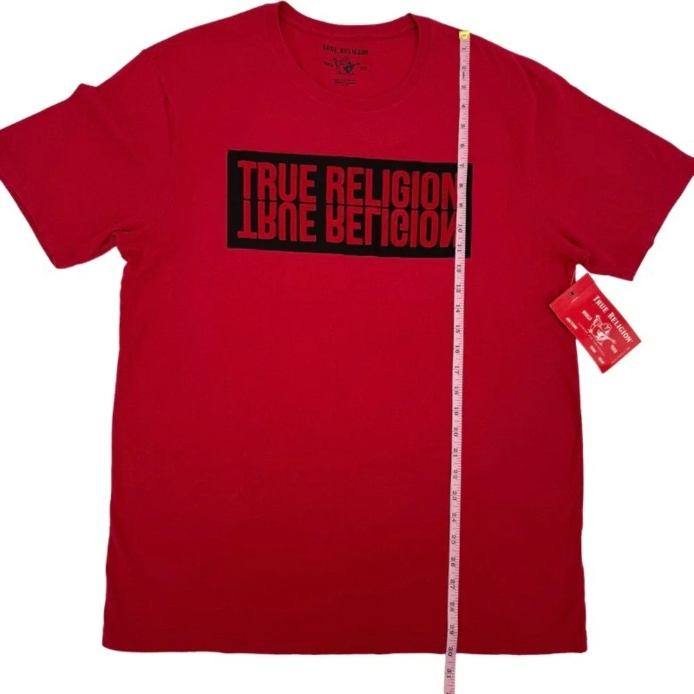 TRUE RELIGION NEW XL T-Shirt Ruby Red SS TR Reflection Tee Flocked Box Felt Logo